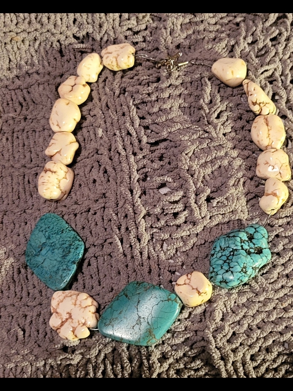 Turquoise and Cream Natural Stone Pendant Necklace